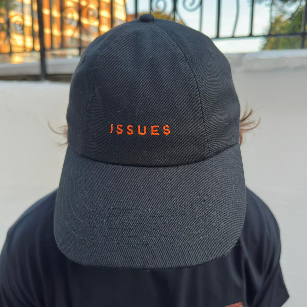 Embroidered 'Issues' Cap in Black