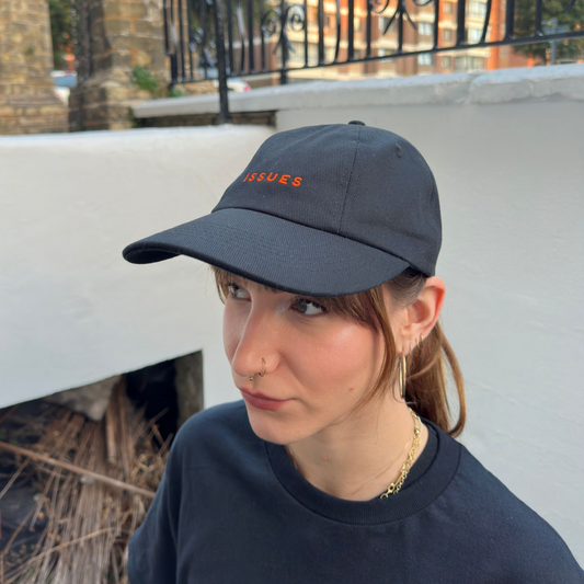Embroidered 'Issues' Cap in Black